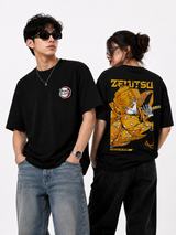 Zenitsu Thunder Oversized Cotton Unisex Black T-Shirt