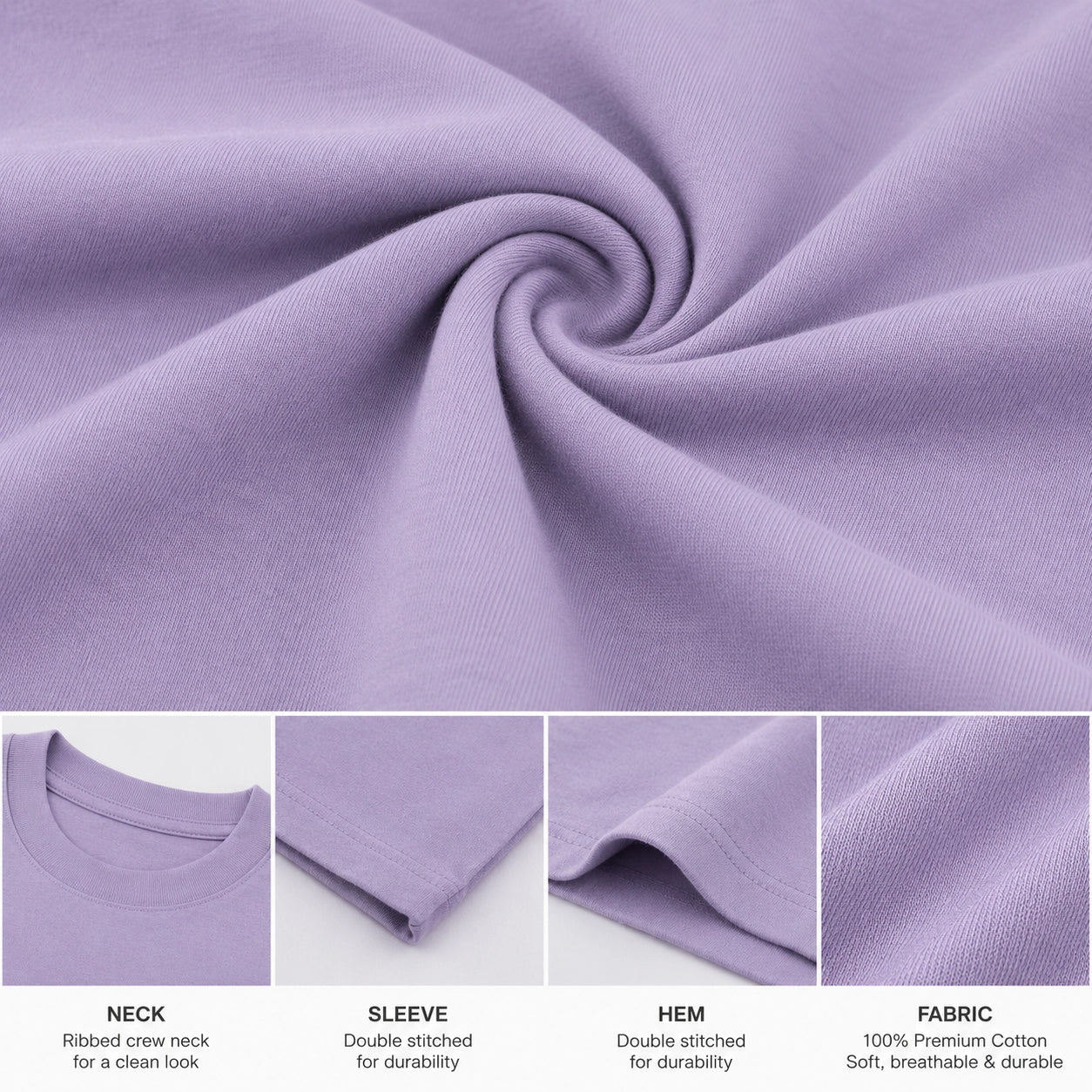 Lavender Plain Oversized Cotton T-Shirt Unisex – Blank Essential
