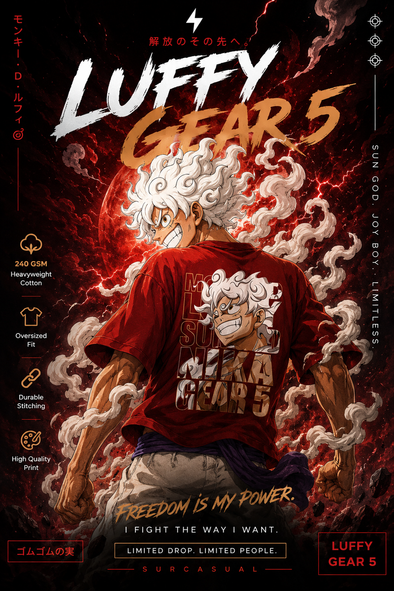 Luffy Gear 5 Streetwear Oversized Red T-Shirt