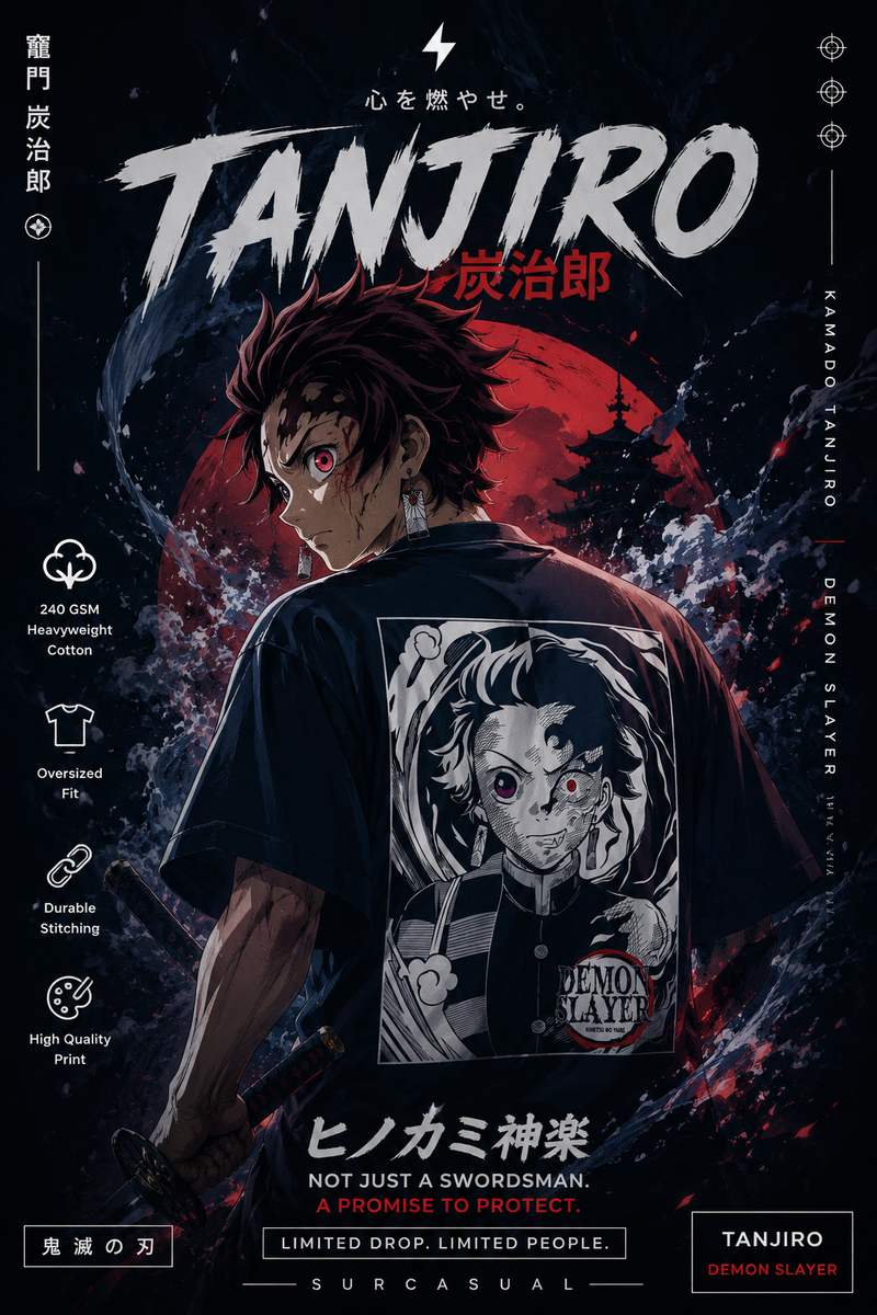 Tanjiro Oversized Cotton Black Graphic T-Shirt