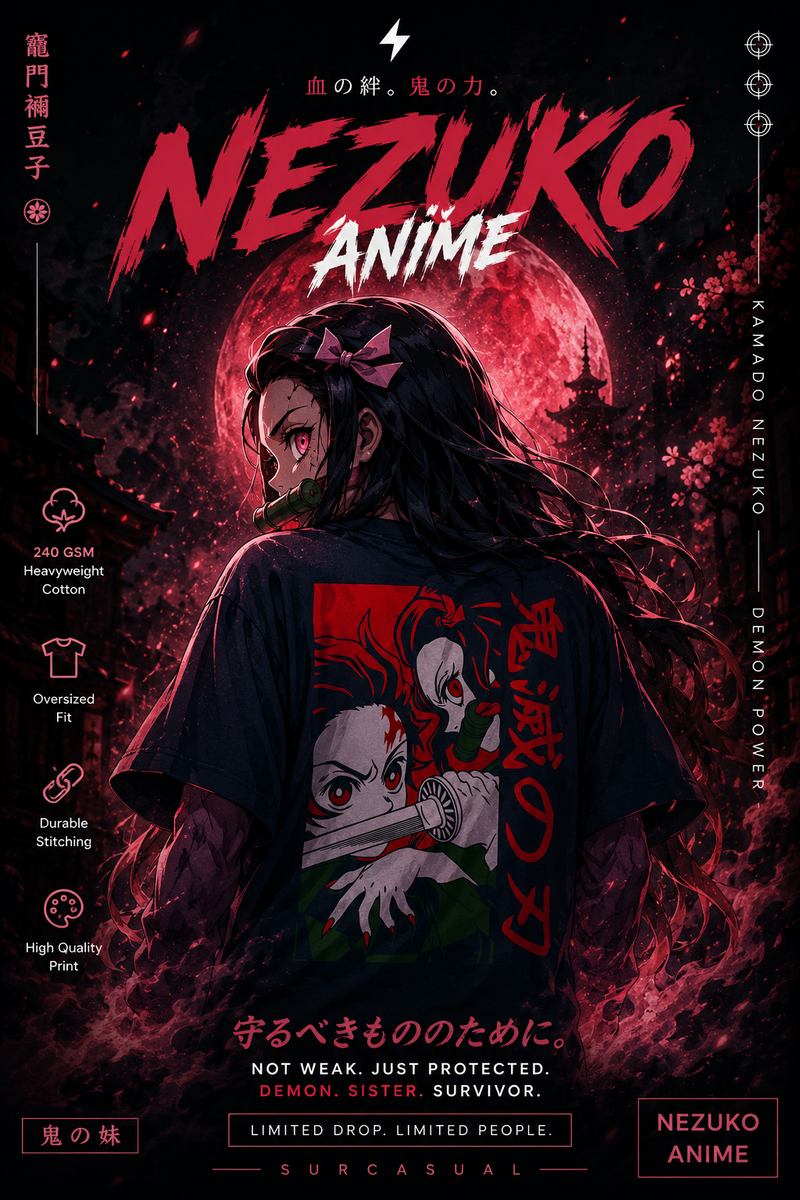 Nezuko Anime Oversized Black Graphic T-Shirt