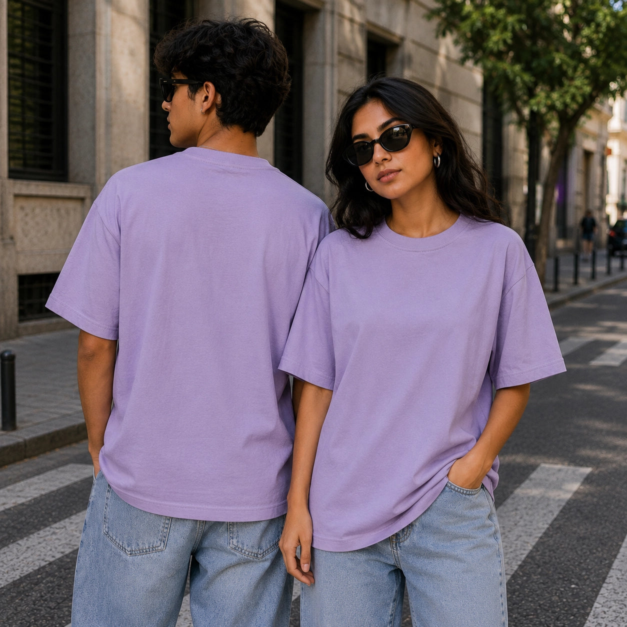 Lavender Plain Oversized Cotton T-Shirt Unisex – Blank Essential